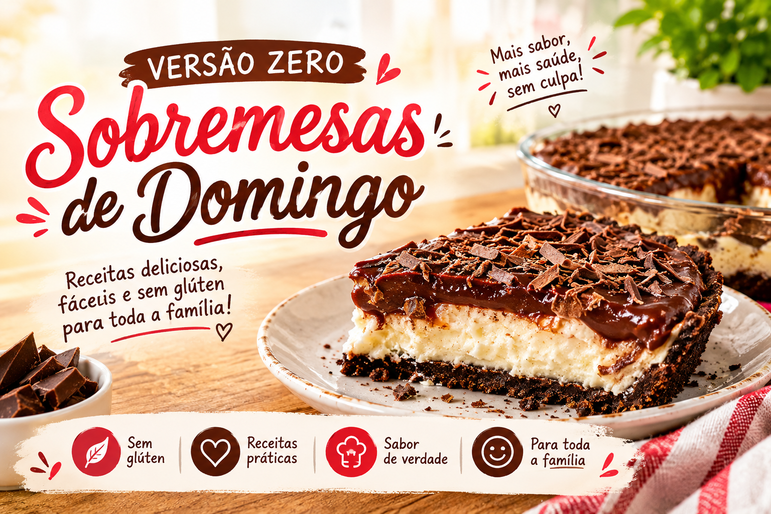 Sobremesa de chocolate sem açúcar servida à mesa